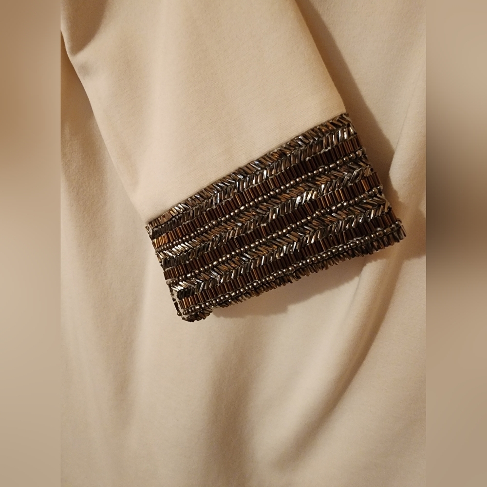 J.Jill NWT OF white short dress  3/4sleeves with bronze and silver rhinestones - Picture 3 of 4